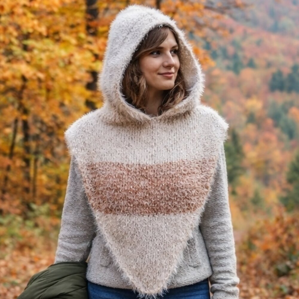 Hand Crafted Balaclava Hoodie Knit Soft Faux Fur Fall Winter Essential Scarf